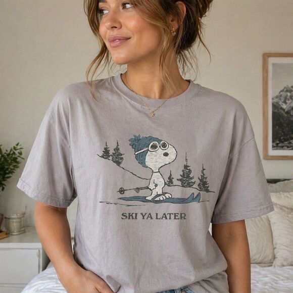 Peanuts Other - Snoopy Ski Ya Later Tee Peanuts Gray 2XL Winter Skiing Graphic Shirt